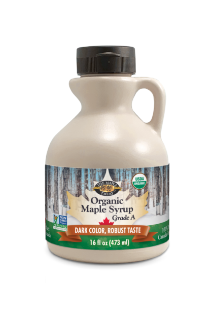16 fl oz dark organic maple syrup, plastic jug
