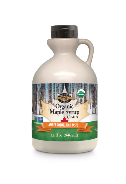 32 fl oz organic amber maple syrup, plastic jug